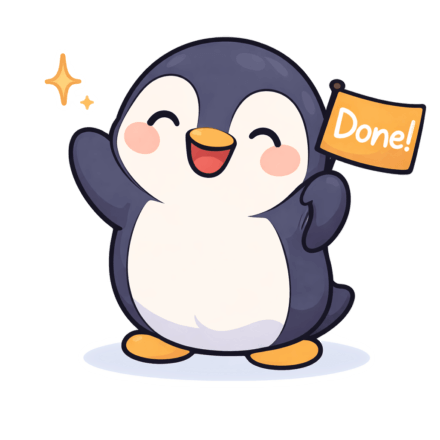 Anchorly penguin celebrating a finished task