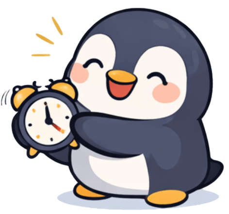 Anchorly penguin holding an alarm clock